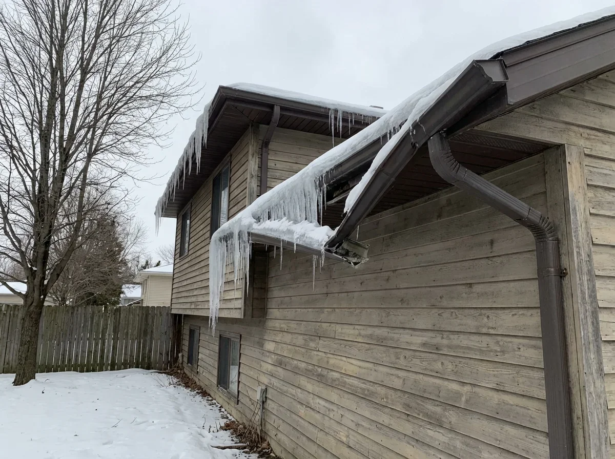 Gutter Repair — ice dams forming at clogged gutter edges